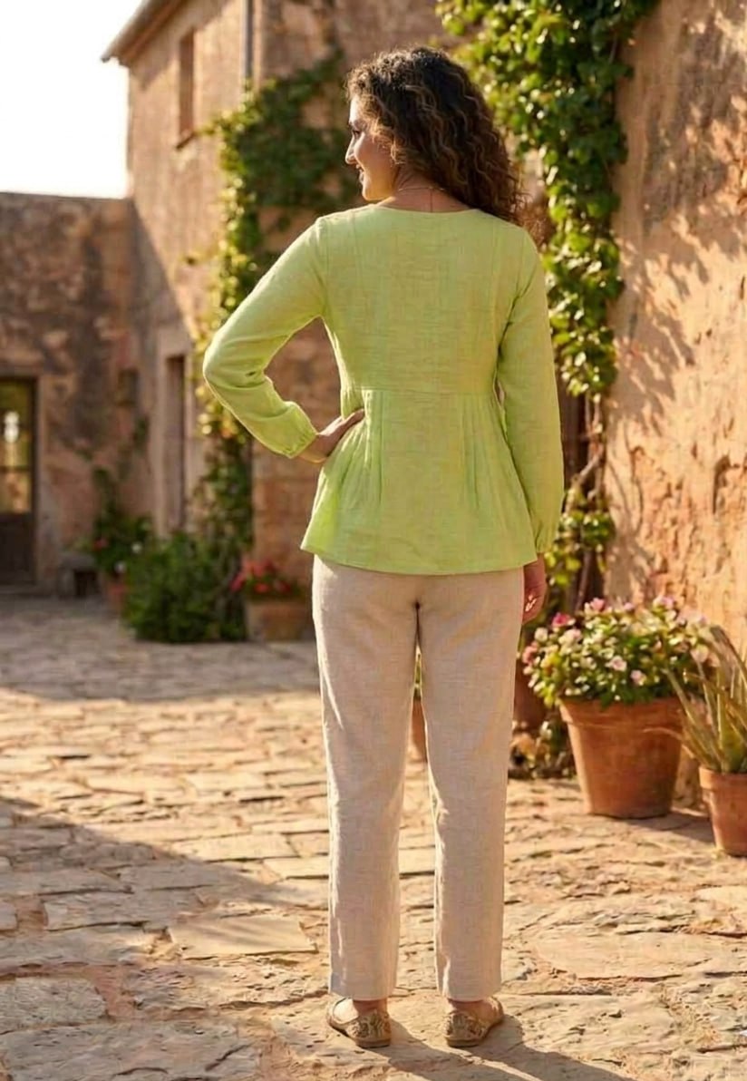 Festiwo Linen Cotton Co Ord Set for Women Frill Top Pant Summe Pista Outfit