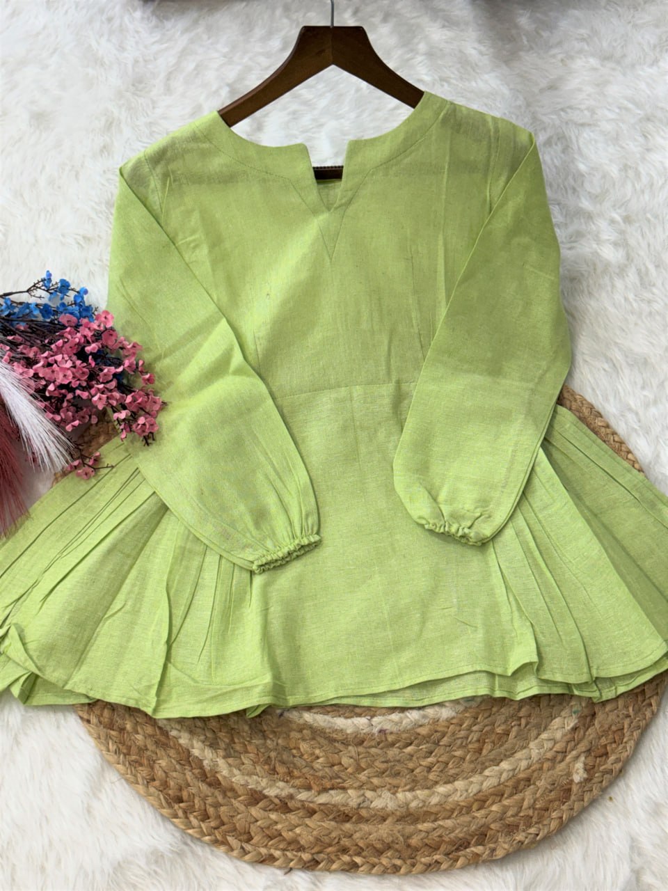 Festiwo Linen Cotton Co Ord Set for Women Frill Top Pant Summe Pista Outfit