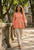 Festiwo Linen Cotton Co Ord Set for Women Frill Top Pant Summe Peach Outfit