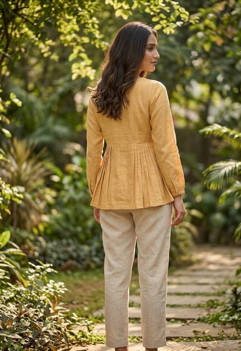 Festiwo Linen Cotton Co Ord Set for Women Frill Top Pant Summe Light Yellow Outfit