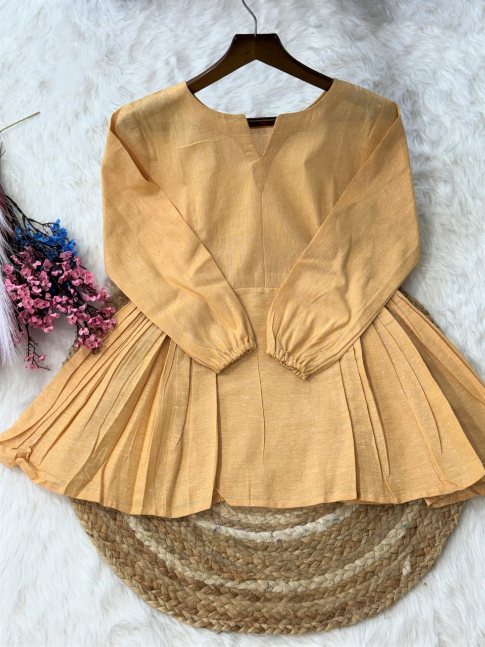 Festiwo Linen Cotton Co Ord Set for Women Frill Top Pant Summe Light Yellow Outfit