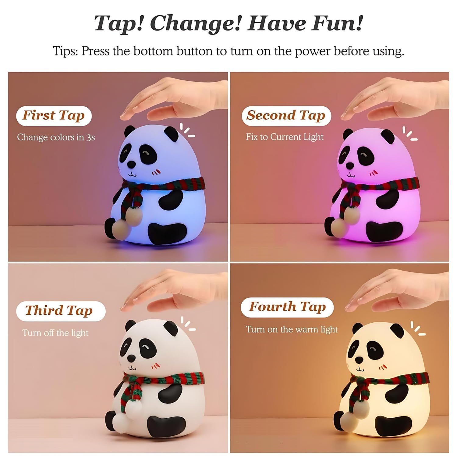 Cute Panda Night Light - Touch Control LED Lamp for Kids