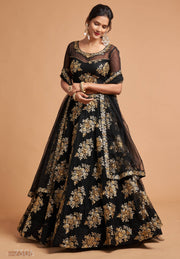 Black Soft Net Lehenga Set with Zari and Multi Sequins Embroidery