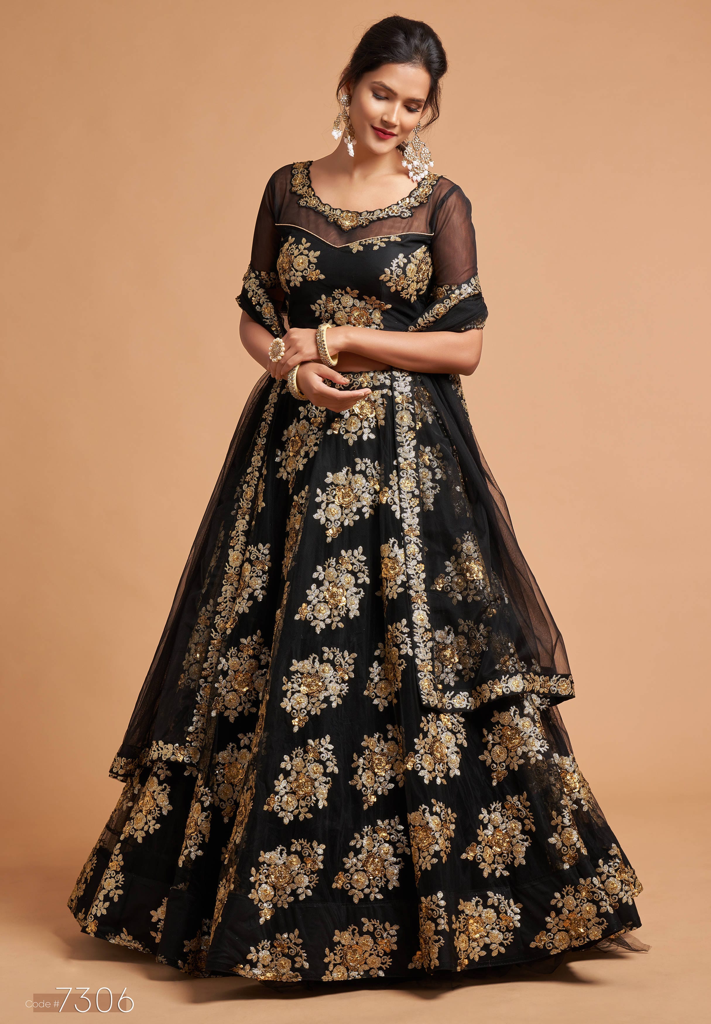 Black Soft Net Lehenga Set with Zari and Multi Sequins Embroidery