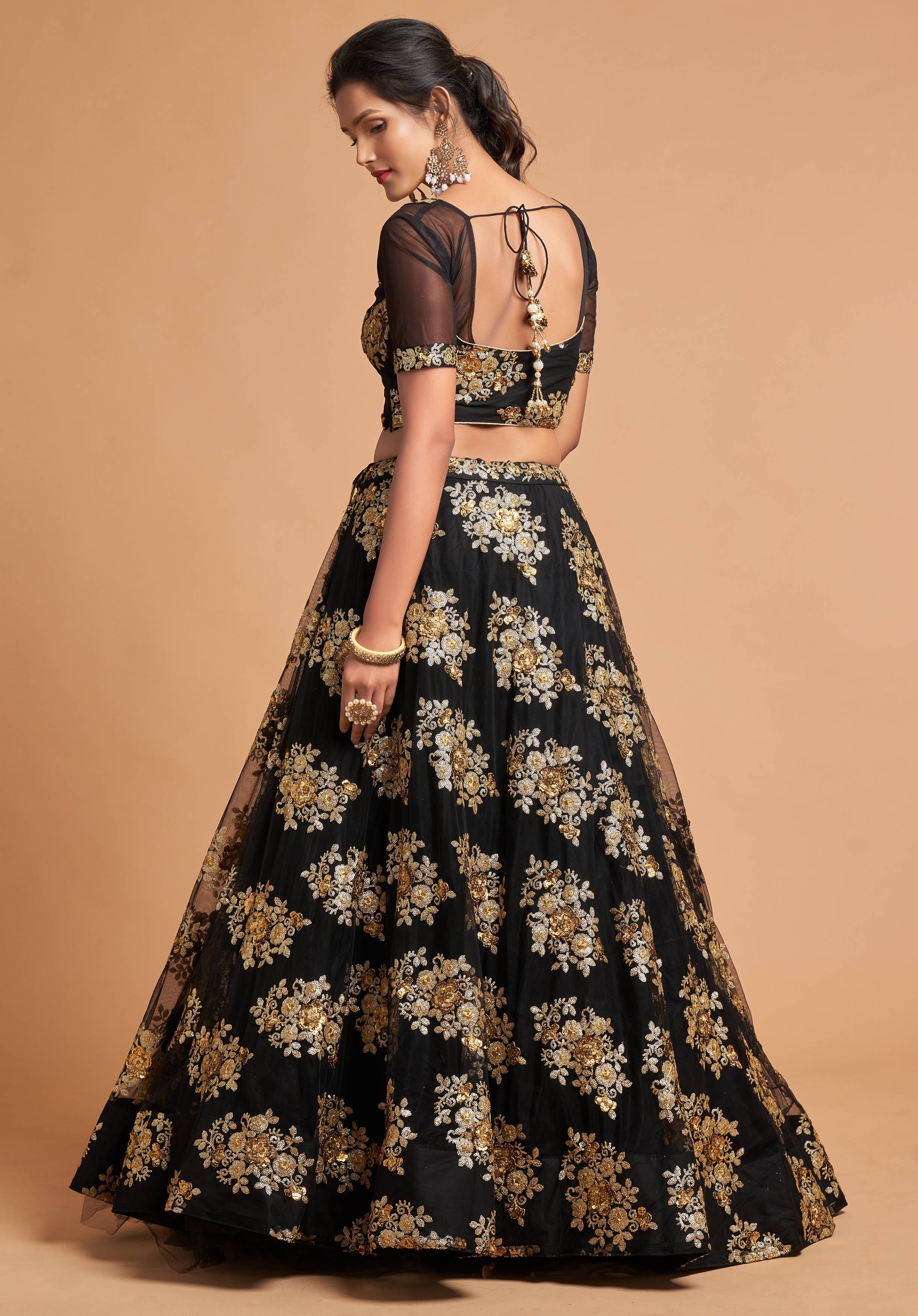 Black Soft Net Lehenga Set with Zari and Multi Sequins Embroidery