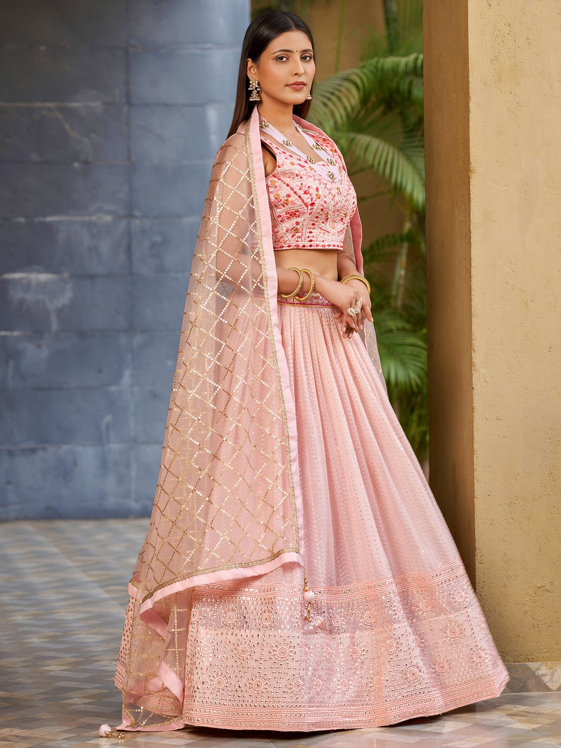 Blush Pink Georgette Lehenga Choli with Sequin Work and Soft Net Dupatta