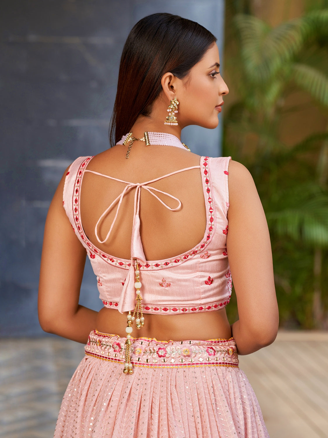 Blush Pink Georgette Lehenga Choli with Sequin Work and Soft Net Dupatta