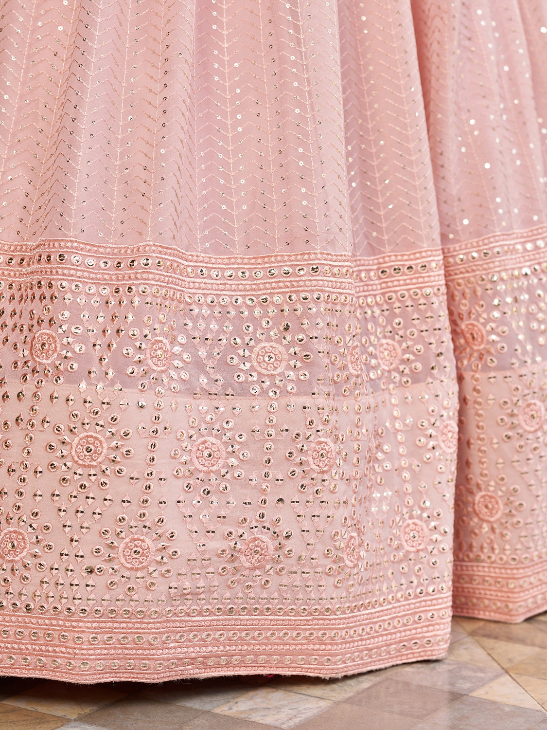 Blush Pink Georgette Lehenga Choli with Sequin Work and Soft Net Dupatta