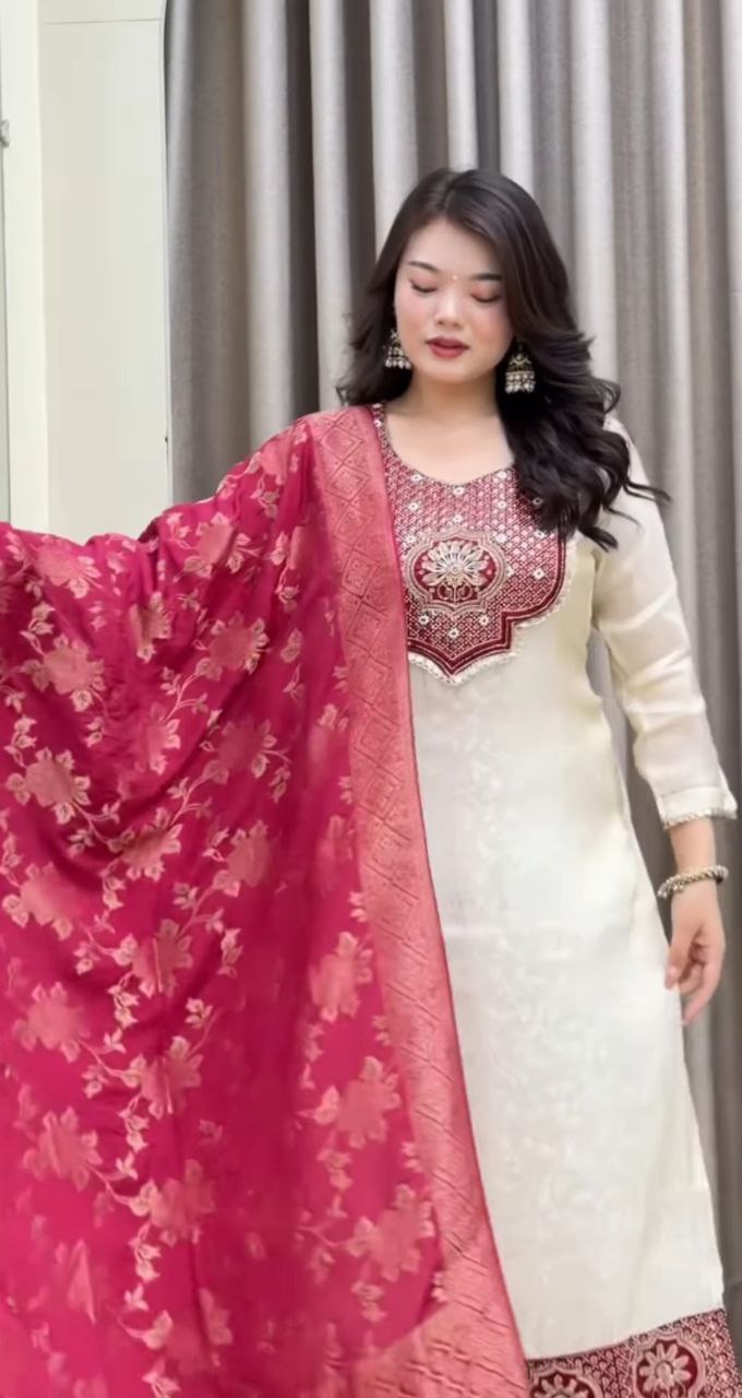Designer Banarasi Suit Set with Zari Jacquard Dupatta | Festiwo Ethnic Wear