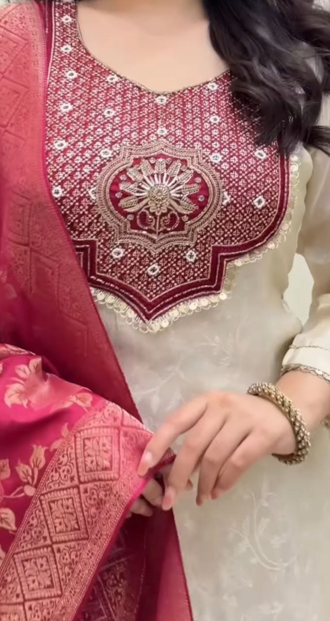 Designer Banarasi Suit Set with Zari Jacquard Dupatta | Festiwo Ethnic Wear