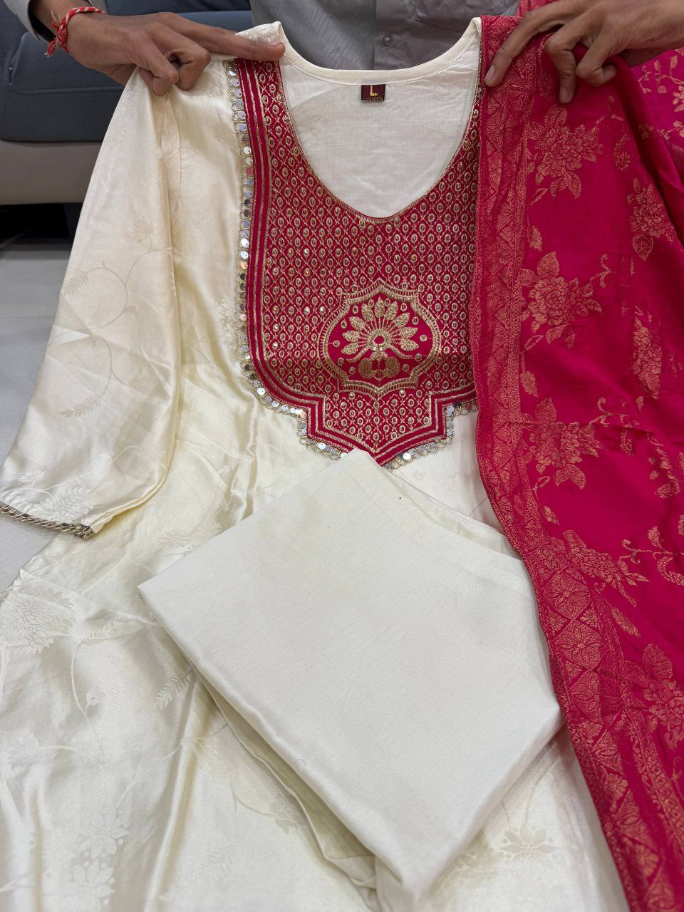 Designer Banarasi Suit Set with Zari Jacquard Dupatta | Festiwo Ethnic Wear