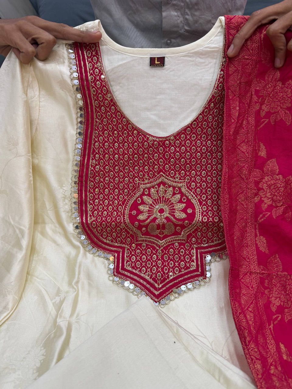 Designer Banarasi Suit Set with Zari Jacquard Dupatta | Festiwo Ethnic Wear