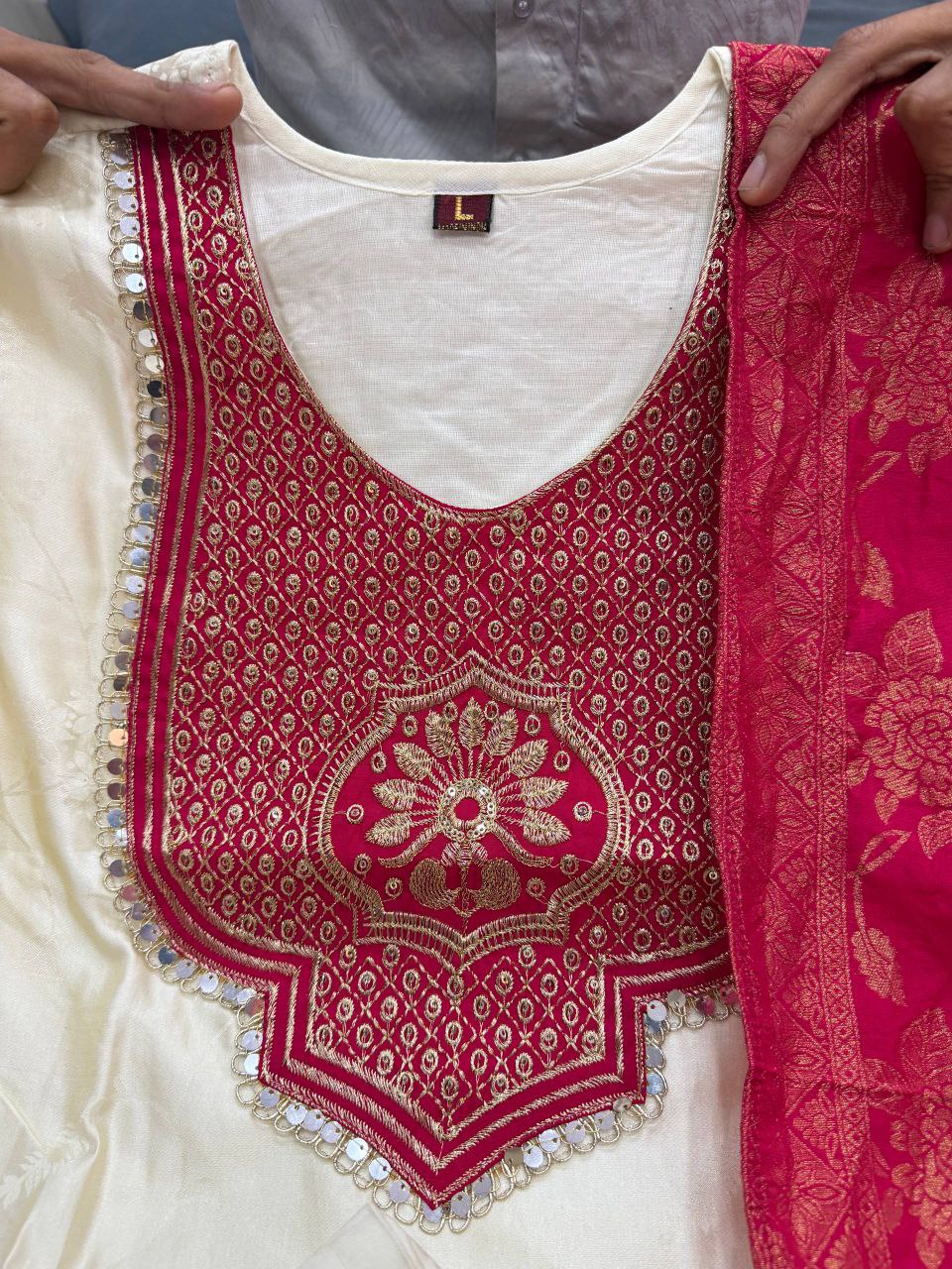 Designer Banarasi Suit Set with Zari Jacquard Dupatta | Festiwo Ethnic Wear