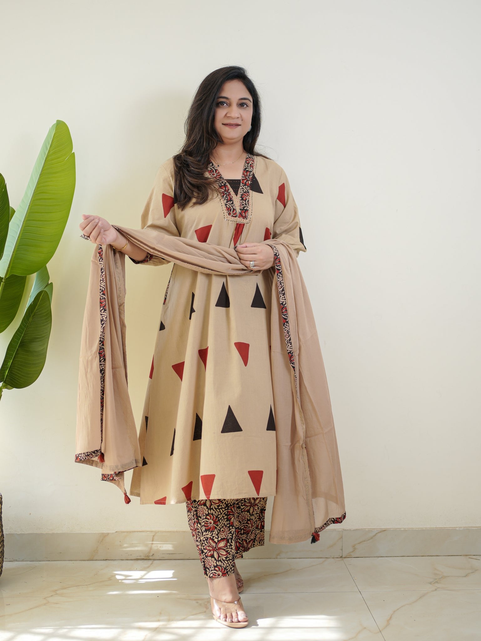 Designer Kalamkari Print Cotton Suit Set with Dupatta – Ajarakh Pure Cotton Top Pant Set