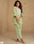 Exquisite Light Rose Green Heavy Rayon Top and Pant Set with White Embroidery Thread Work