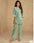 Authentic Basil Green Heavy Rayon Top and Pant Set with White Embroidery Thread Work for Women