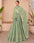 Modernistic Georgette Basil Green Anarkali Suit with Front and Back Embroidery and Dupatta