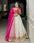 White Georgette Lehenga Choli Set with Sequins Embroidery Work and Deep Pink Dupatta