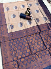 Elegant Banarasi Soft Silk Saree with Peacock & Floral Weaving Border blue