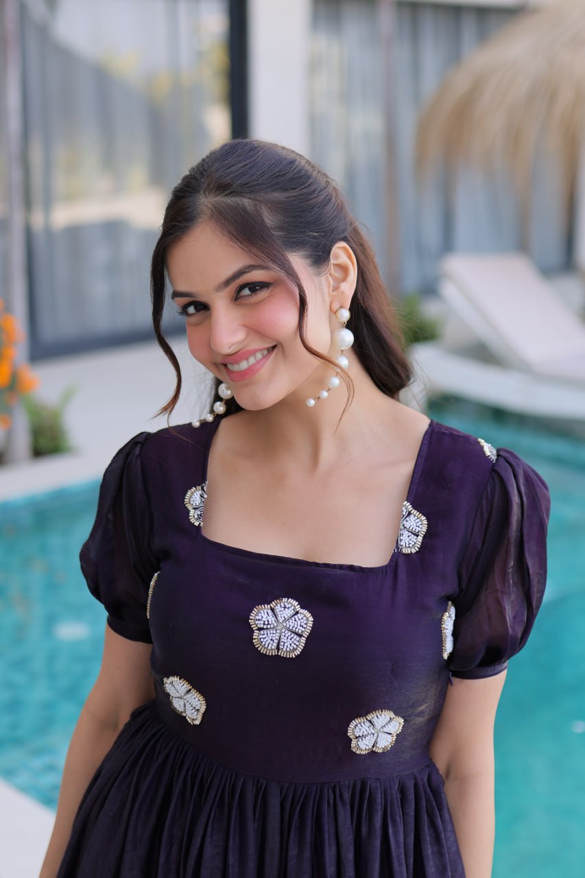 Festiwo Premium Fendi Silk Designer Gown | Ready-Made Party & Festive Wear Purple