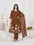 Festiwo Pure Cotton Embroidered Anarkali Kurti Set with Dupatta Coffee
