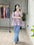 Floral Printed Cambric Cotton Short Kurti for Office & Casual Wear Pink