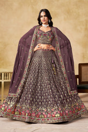 Georgette Zari-Weaving Lehenga Set with Heavy Embroidered Blouse & Dupatta Light Purple