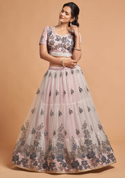 Grey Soft Net Lehenga Set with Thread, Zari, Dori and Sequins Embroidery