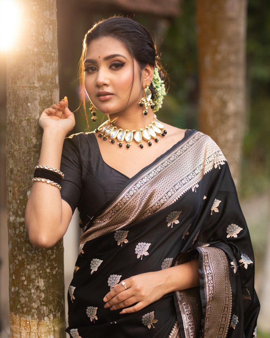 Premium Banarasi Soft Silk Saree in Classic Black – Elegant & Minimalist Design