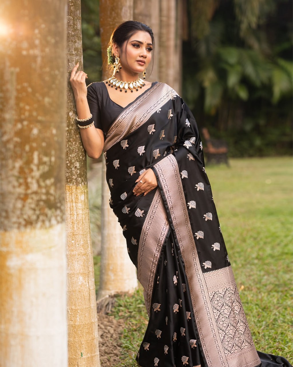 Premium Banarasi Soft Silk Saree in Classic Black – Elegant & Minimalist Design