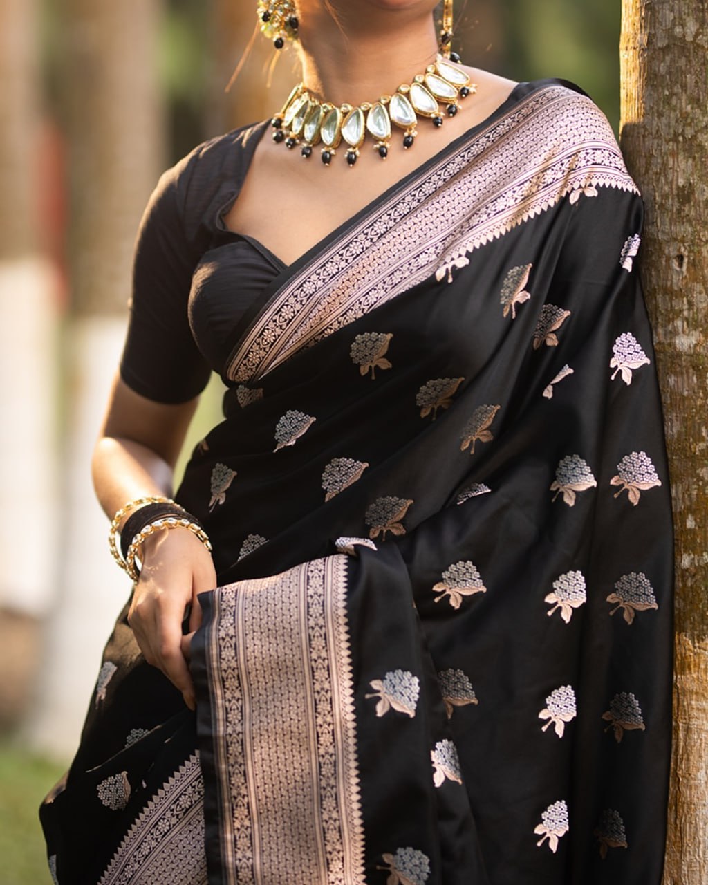 Premium Banarasi Soft Silk Saree in Classic Black – Elegant & Minimalist Design