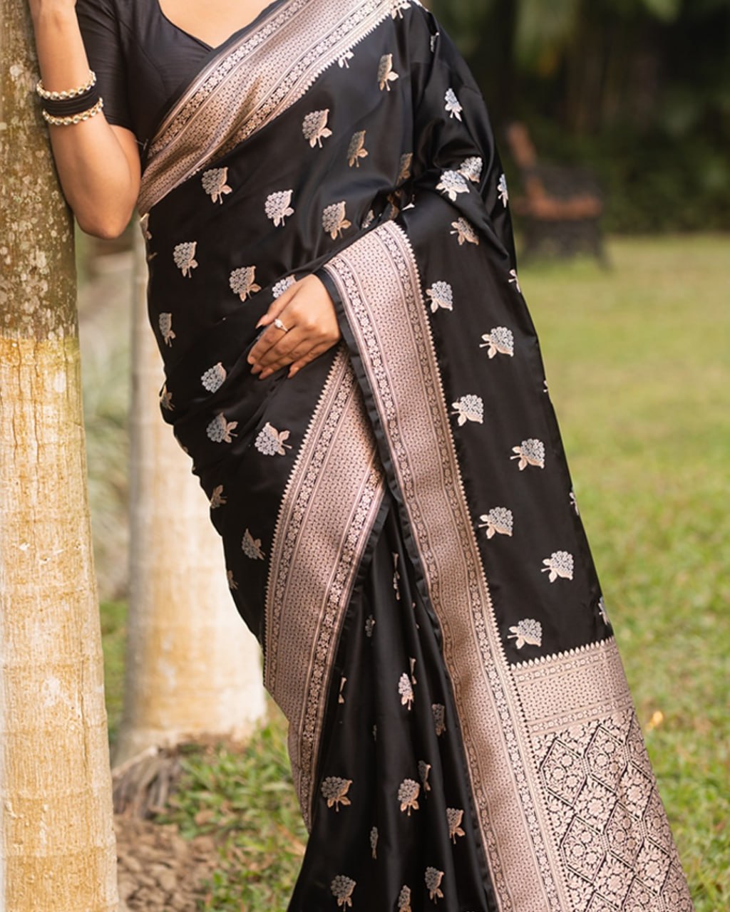 Premium Banarasi Soft Silk Saree in Classic Black – Elegant & Minimalist Design