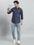 Men's Dot Print Slim Fit Night Blue Cotton Casual Shirt