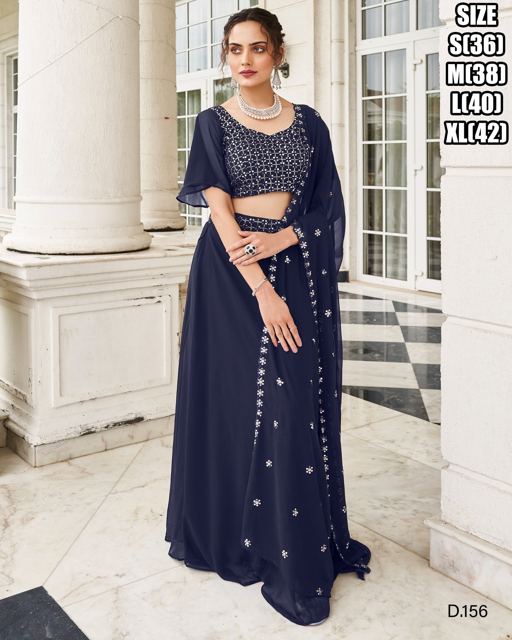 Amazing Dark Slate Pure Fox Georgette Plain Lehenga