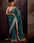 Deep Teal Silk Saree with Embroidery Work and Gold Pink Blouse