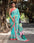 Turquoise And Tomato Premium Georgette Saree with Digital Print and Crochet Sequence Work