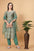 Designer Straight Style Silk Handwork Blue Green Kurti with Organza Work Dupatta