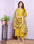 Stylish Yellow Russian Silk Kali Pattern Handwork Kurti Set